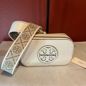 Tory Burch Ivory Crossbody with Patterned Strap